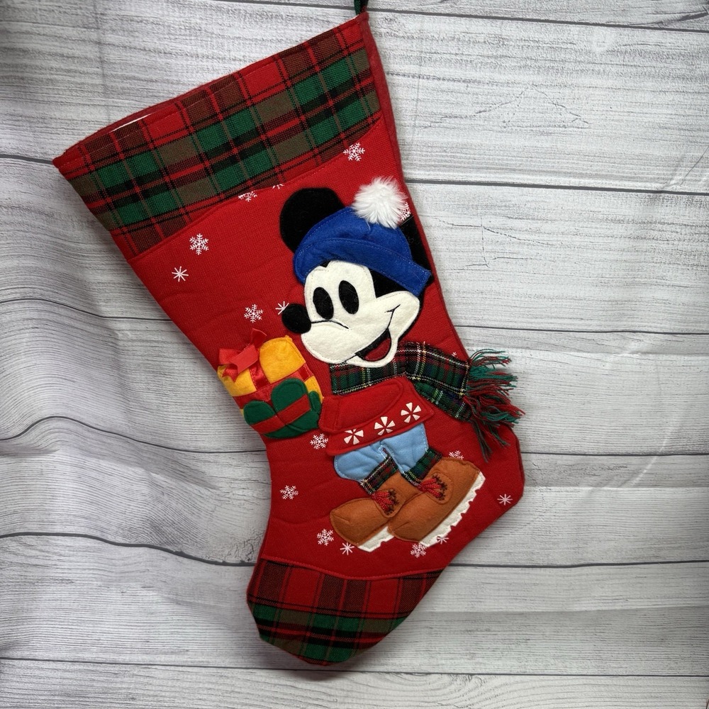 New Disney Mickey Mouse 3D Christmas Stocking Mickey Santa Hat Scarf 19"